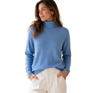 Lord & Taylor Womens Cashmere Blue Turtleneck Sweater Small